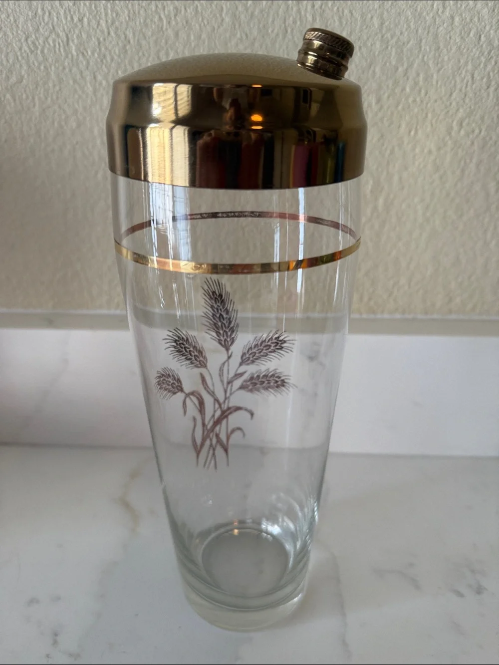 Mid Century Golden Wheat Tall Cocktail Shaker Glass